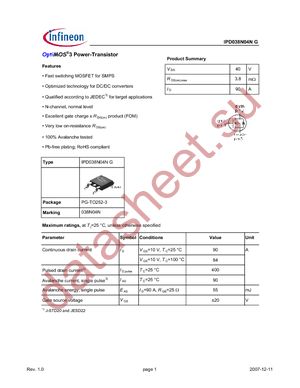 IPD038N04N G datasheet  